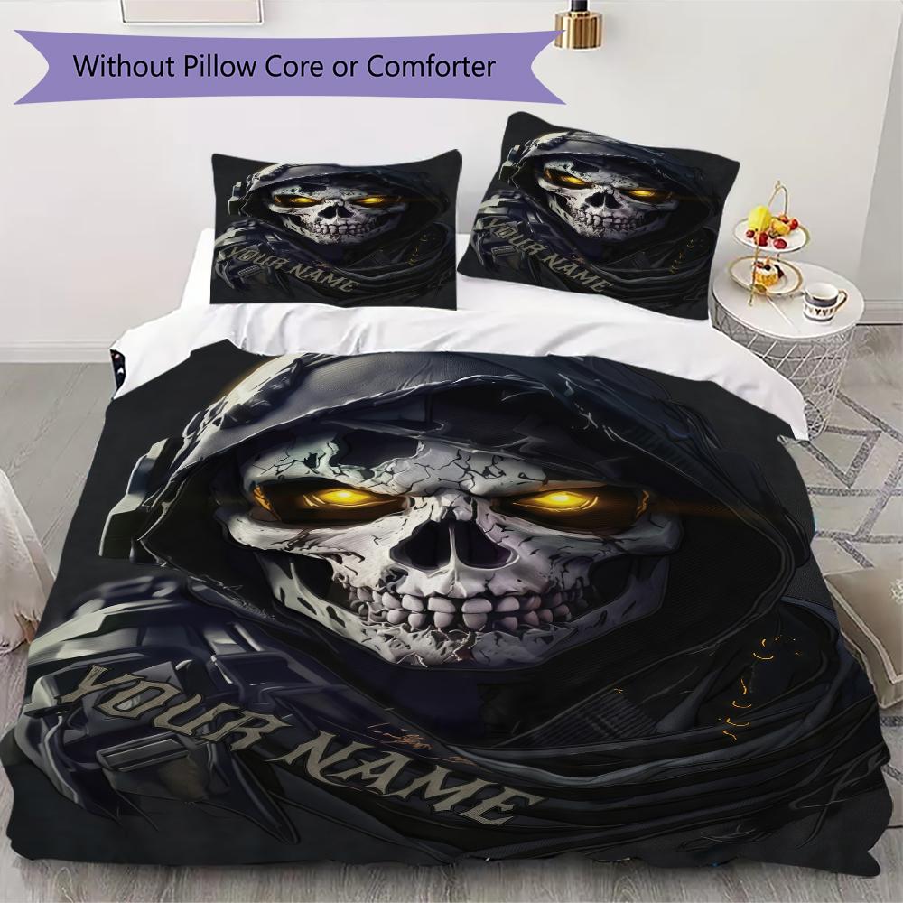 Custom Name Skull Warrior Artwork Bedding,Quilt Set Quilt Cover Pillowcase Home Birthday Gift(1 * Duvet Cover + 2 * Pillowcase, Without Core)_lx