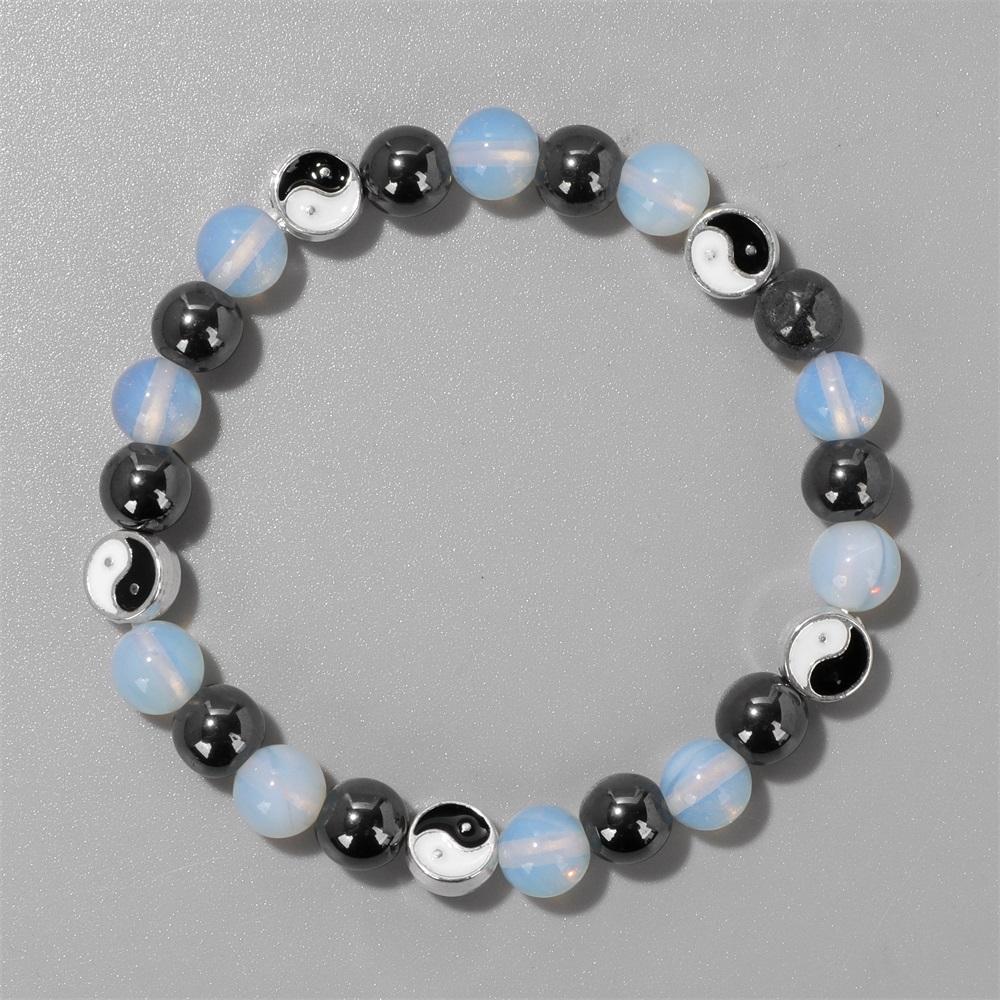 Neues weißes Katzenauge-Opal-Perlen-Armband, Mode, Tai Chi, Yin Yang, schwarze Glasperlen, Energie-Armbänder, Männer, Frauen, bester Freund, Schmuck