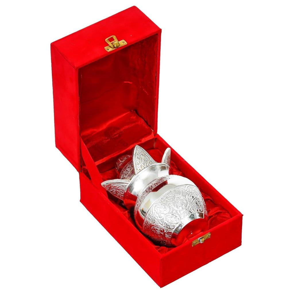 Webelkart Premium Plated Pooja Kalash with Coconut for Pooja Decor with Red Velvet Box/Swastik Kalash