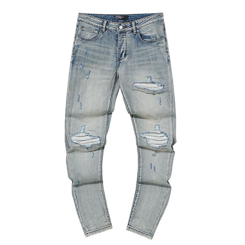Moda Americana High Street Buco & Patch Trendy Retro Pantaloni Denim Dritti ami