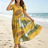 Women Casual Loose Bohemian Floral Dress Short Sleeve Long Maxi Summer Beach Swing Dress