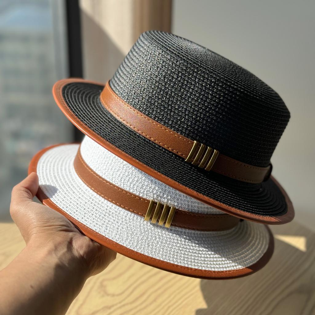 2026New British Retro Women's Flat-top Hat, Sun Protection Beach Hat, Fashionable Casual Black Jazz Hat