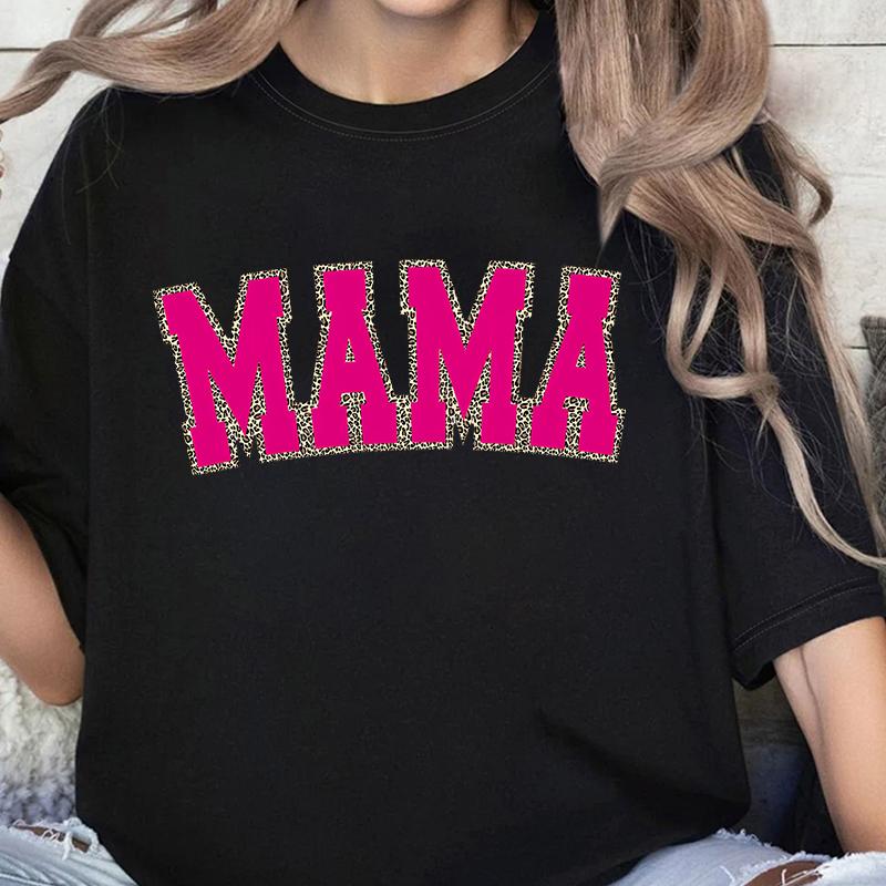 Leopard Lightning Mama Graphic T Shirts Cute Flower Bow Mom Life Vintage T Shirts New Mom Gift Wildflowers Mama Crewneck T-shirt