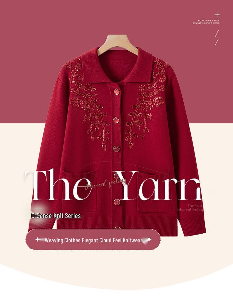 Grandma's Winter Knit Cardigan: Cozy Plus Velvet Sweater for Middle-Aged and Elderly Women