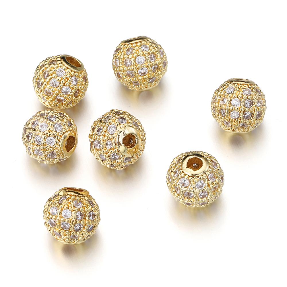 5pcs Brass Cubic Zirconia Round Spacer Loose Beads for Necklace Bracelet Jewelry Making DIY Accessories Wholesale High Quality