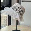 French-style wide-brimmed sun hat for women, summer lace hand-woven pearl new mesh design, face-slimming sunshade straw hat