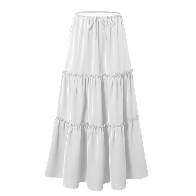 

European and American New Fashion High Waist Pocket Long dress Lace-up Skirt High Waisted Lace up Skirt White M