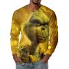 Men's Fashion Printed V-Neck Casual Long-Sleeved T-Shirt Bottoming Shirt Top