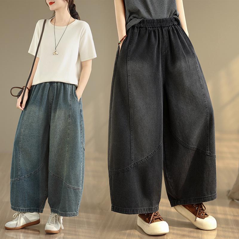 

Vintage Loose-Fit Plus Size Denim Overalls with Lantern Pants Design M
