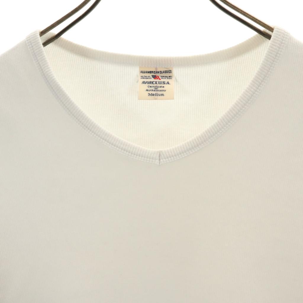 AVIREX Kortarmet ribbet T-skjorte M hvit Herre Brukt