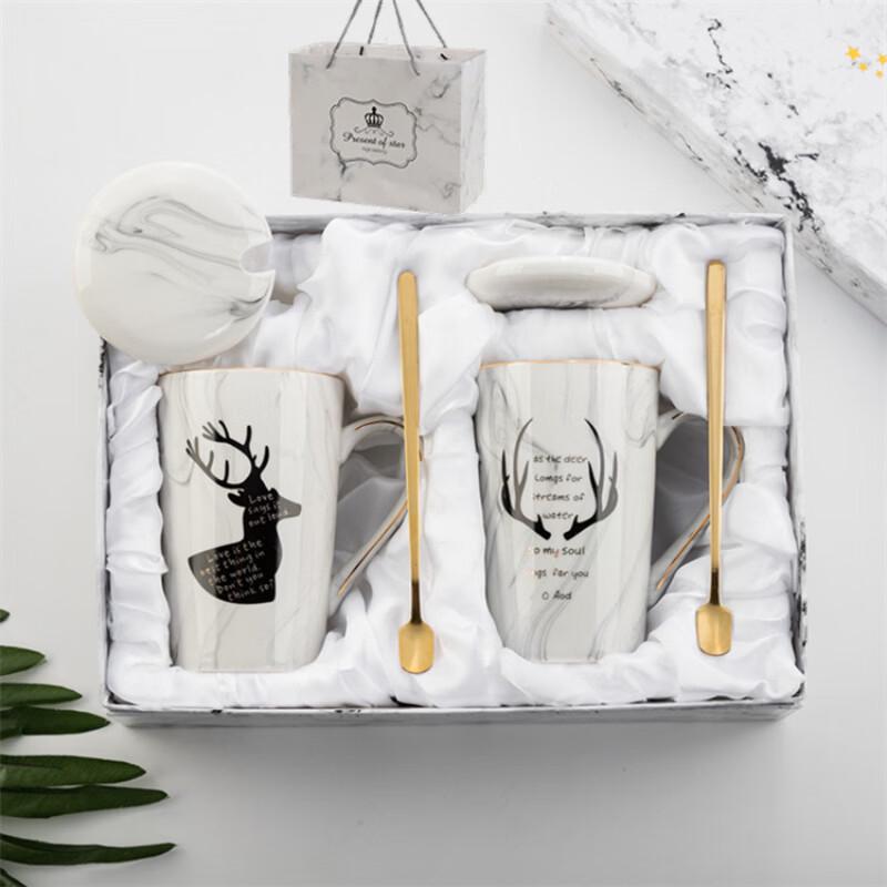 Керамические кружки для пары Shangqi Gold Deer Horn с ложками и крышками