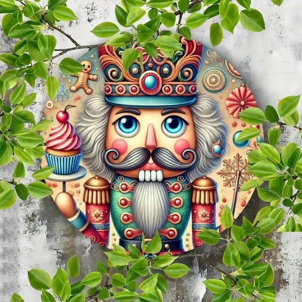 Christmas Nutcracker Round Metal Sign, Highly Detailed Flat Print, Collectible Metal Decor, Waterproof Wall Ornament
