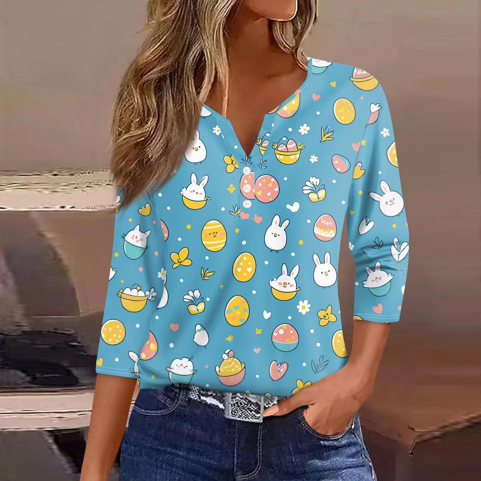 

Жен. Футболка С принтом Пуговицы Рукав 3/4 Повседневные Выходные Мода Классический Классический V-образный вырез Обычный Верх S синий