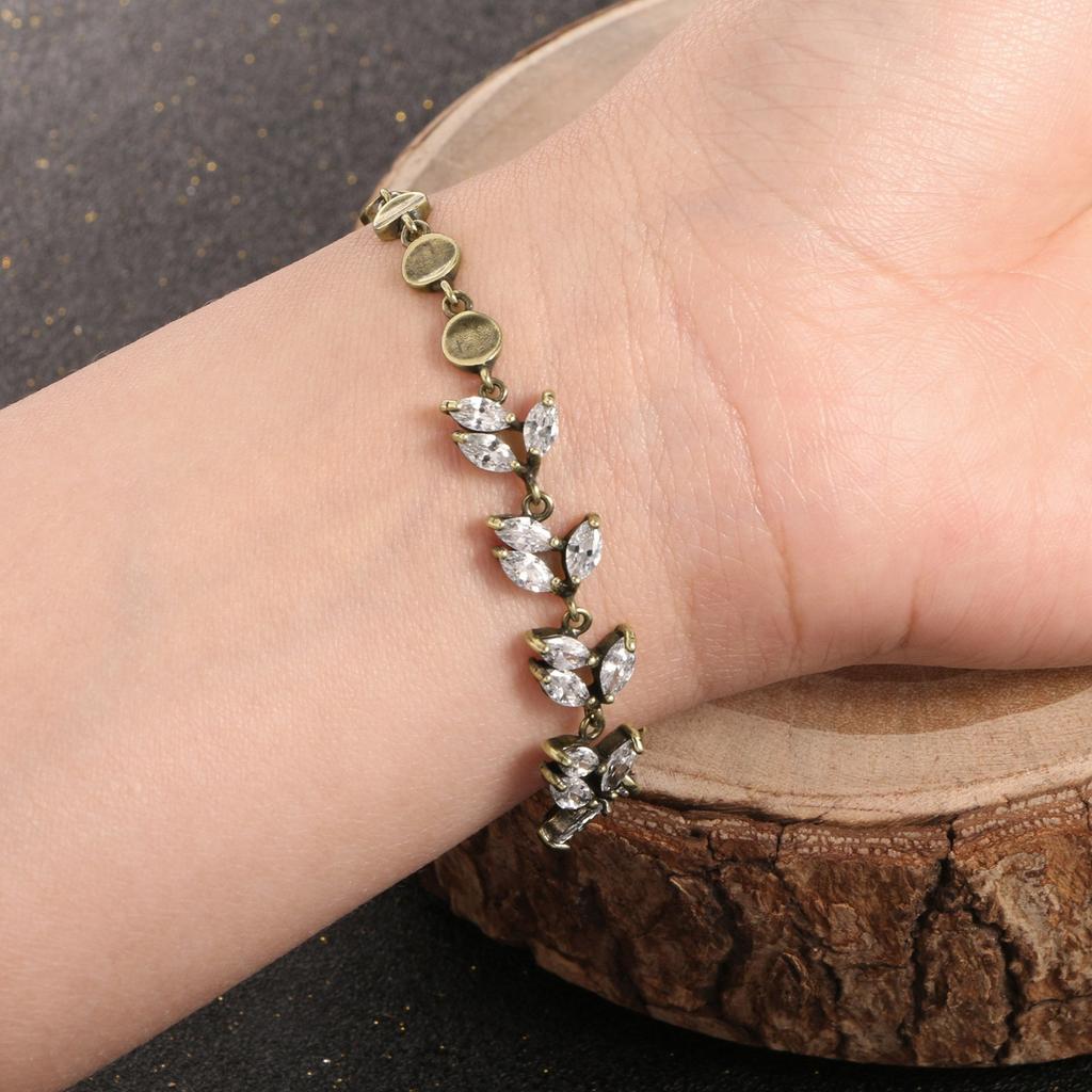 Elegant Sturdy Alloy Bracelet with Antique Silver Rhinestones and Brass Designs Portable Accessory for Everyday Wear