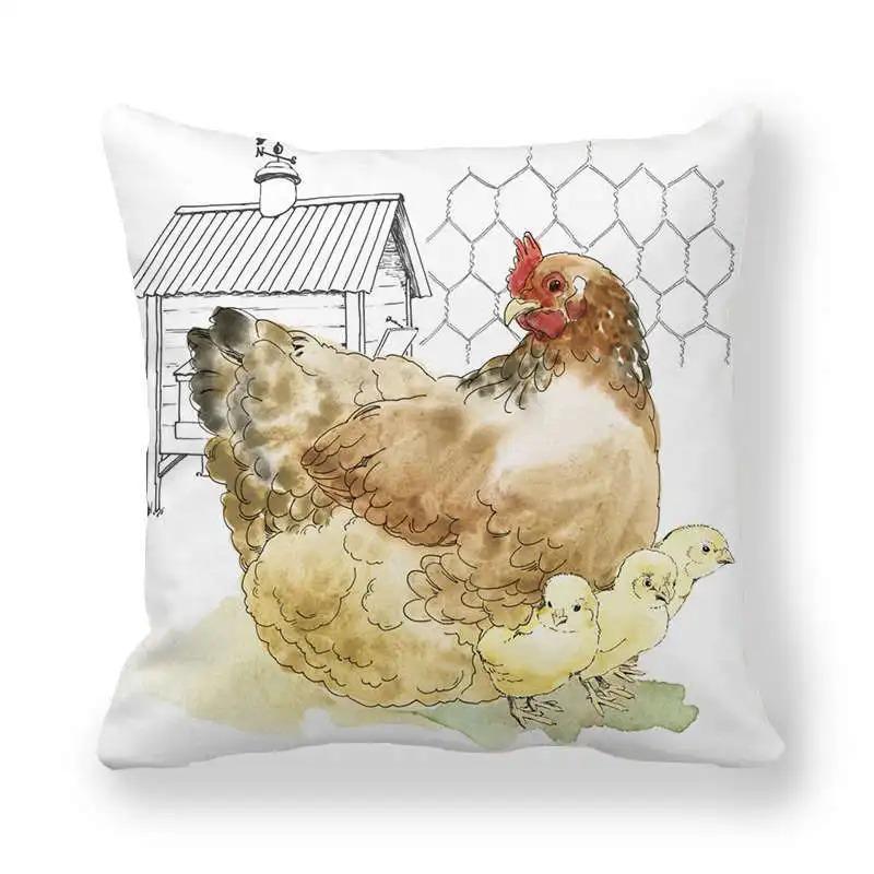 Hen and Rooster Print Pillowcase Office Living Room Car Ornaments Home Pillowcase