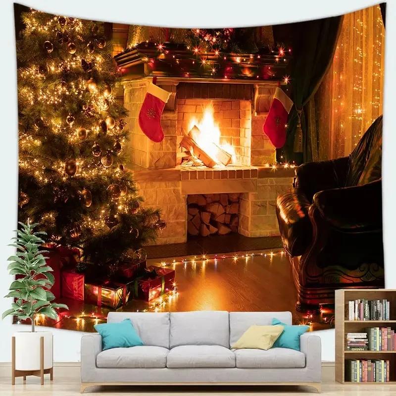 Рождественская тема Гобелен Спальня Гостиная Домашнее Рождественское Украшение 100x75cm — фото 11
