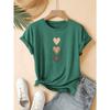 Three Heart-shaped Printed Fashionable Retro Style Women's Summer Casual Sports Style Top Round Neck Short Sleeved T-shirt Deep Space Gray