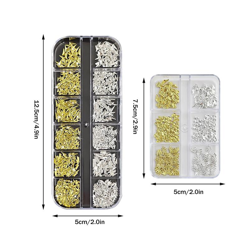6/12Grids Metal Bow Nail Art Charm Gold Silver 3D Star/Cross Nail Rivet Starlight Nail Decoration Parts Diy Manicure Accessories