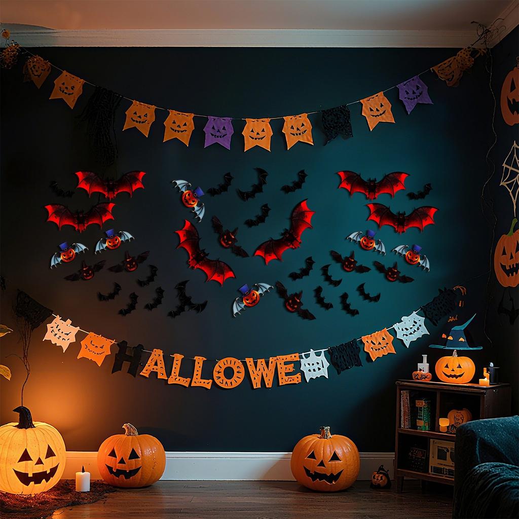 12 Pieces Of Colorful Three-DimensionalBat Halloween Sticker Decoration Stickers, Party Decoration Wall Stickers