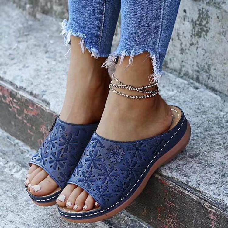 Summer Women Wedge Sandals Premium Orthopedic Open Toe Sandals Vintage Anti-slip Leather Casual Female Platform Retro Shoes