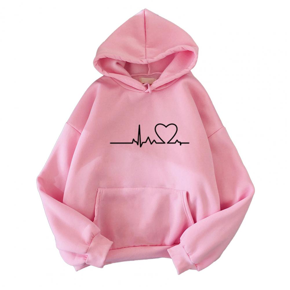 Felpa Unisex Autunno Inverno per Coppia Manica Lunga Stampa Vestibilità Rilassata Polsini Elasticizzati Tasca Grande Con Cappuccio Coulisse Morbida Calda Pullover Quotidiano con Cappuccio