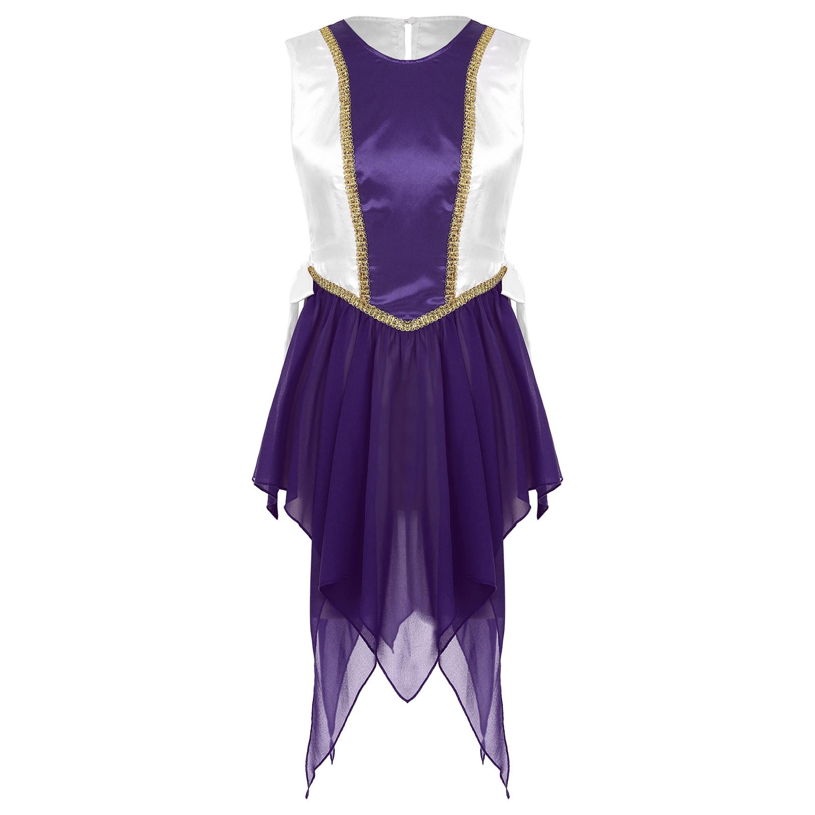 

Жіноча літургійна танцювальна туніка з боковим розривом, мереживом, кольоровим блоком, нерегулярним подолом, богослужінням XXL фіолетовий