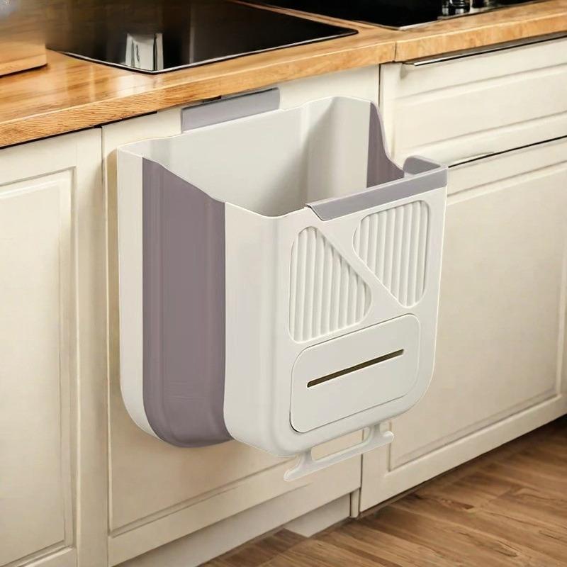 Household collapsible garbage bin cabinet doorKitchen punch-free trash can cabinet door wall-mounted household trash basket