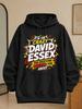 Unisex Retro David Essex Graphic Hoodie - Comic Burst Typography with Iconic Fan Print, Round Neck Casual Pullover, Machine Washable Suitable for Seas