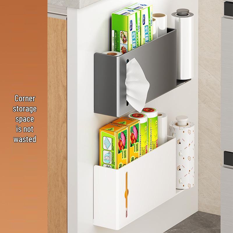 Refrigerator Side Shelf: Multi-Functional Cling Film & Paper Towel Holder, No-Drill Kitchen Storage Rack