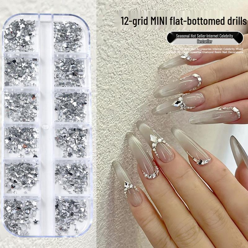 Mini Nail Art Accessories: Mixed Irregular Rhinestones & Pearl White Flat-Backs for Internet Celebrity Press-Ons