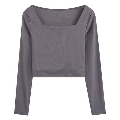 Long-sleeved T-shirt Women's Square Collar New Design Short Square Collar French Tight Display Top for Women