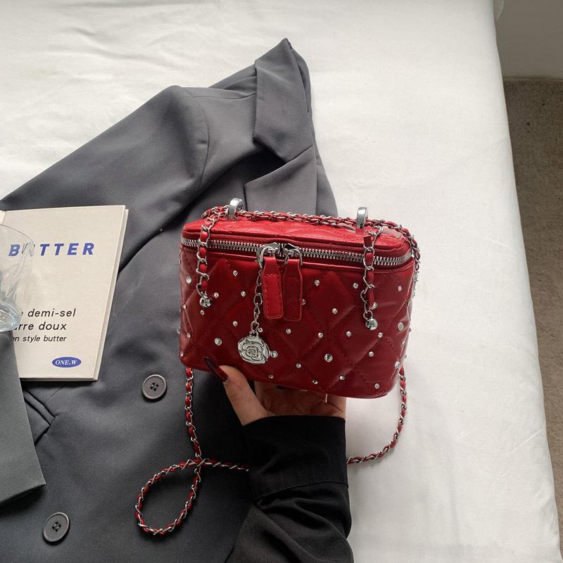 

Модный темперамент бриллиантовая квадратная сумка женская новая высококлассная цепочка на плечо универсальная сумка-мессенджер бордовый