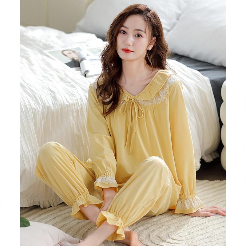 Pajamas women's spring and autumn pure cotton long-sleeved women's autumn new women's autumn and winter thin court style loungewear suit