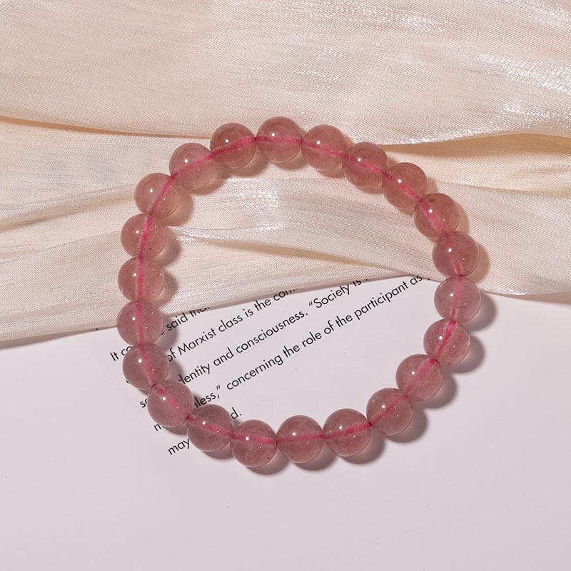 Women's Pink Natural Strawberry Crystal Bracelet - Ice Type Beaded Jewelry