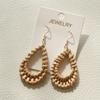 Handcrafted Brown Rattan Oval Hollow Dangle Earrings for Women Wooden Holiday Earring Party Jewelry Gifts