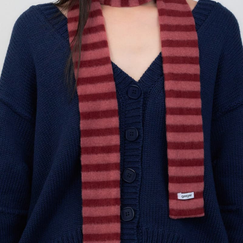 geegee fluffy stripe long scarf - wine