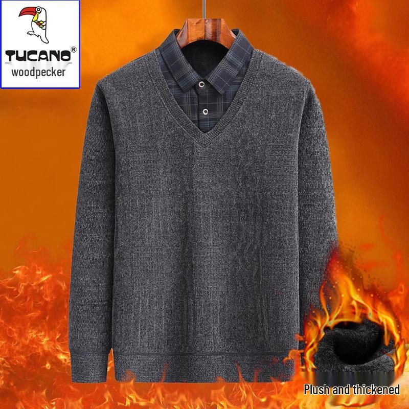

Woodpecker Men s Winter Warm Fleece-Lined Two-Piece Sweater for Middle-Aged and Elderly Dads 175/XL (140-160 jin)