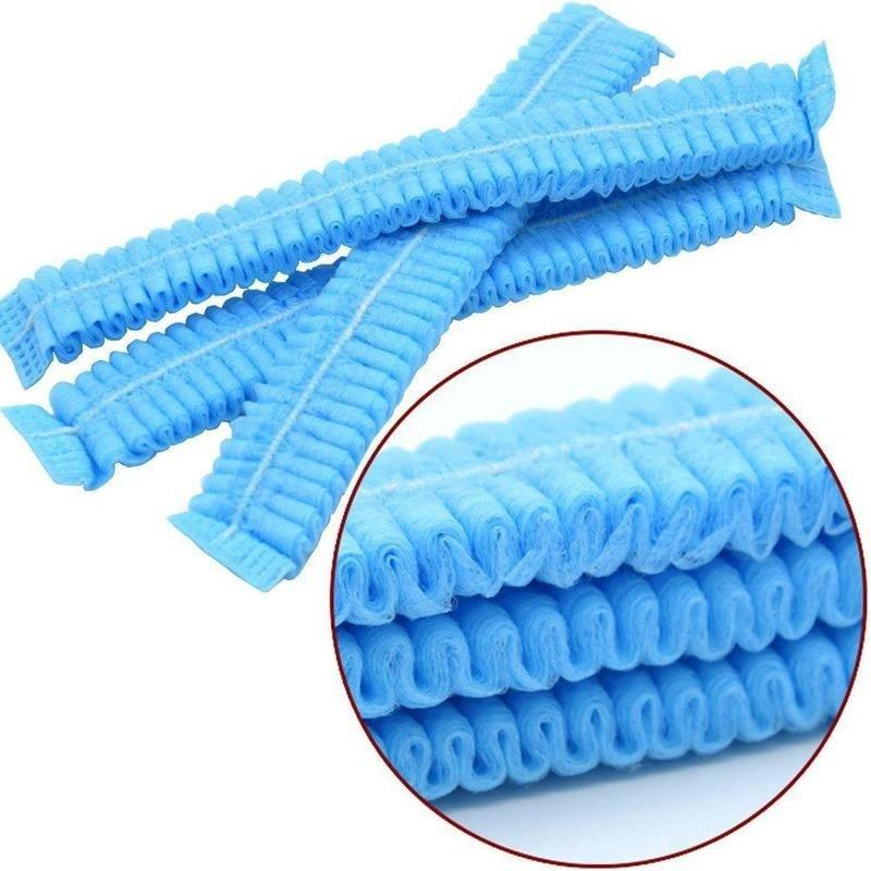 10PCS/Set Disposable Hair Shower Cap Non Woven Pleated Anti Dust Hat Hotel Salon Supplies Set Blue Color синий