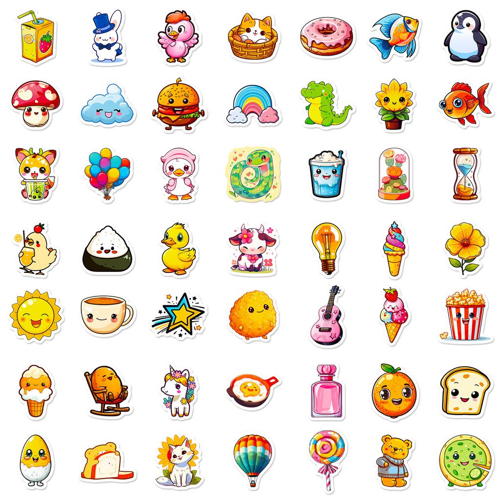100 Small Size Cartoon Animal Food Stickers Ins Wind Handbook Stickers Luggage Decorative Stickers
