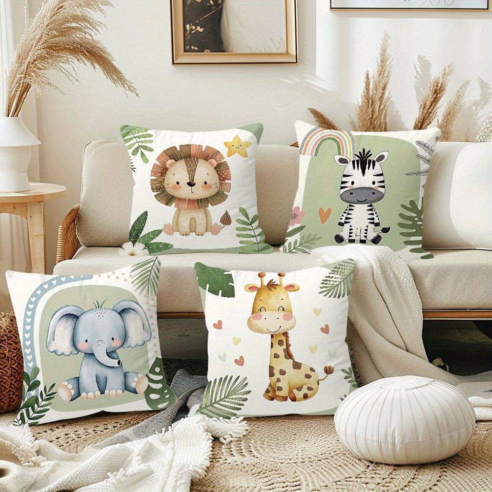 Cute Animal-Printed Pillowcases: Lion, Zebra, Elephant & Giraffe Designs! Sofa cushion cover home room decoration