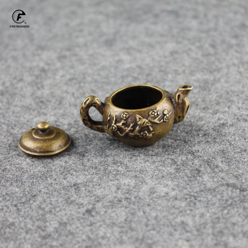 TeaPet Decoration Mini Small Plum Blossom Teapot Brass Bronze Pots Incense Burner Desk Decoration Home Decor Ornament Palm Gift