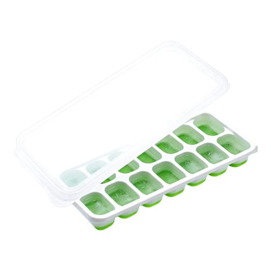 Ice Cube Tray with Well-Sealed Lid 14-Cavity Stackable Silicone Ice Mold Easy Release
