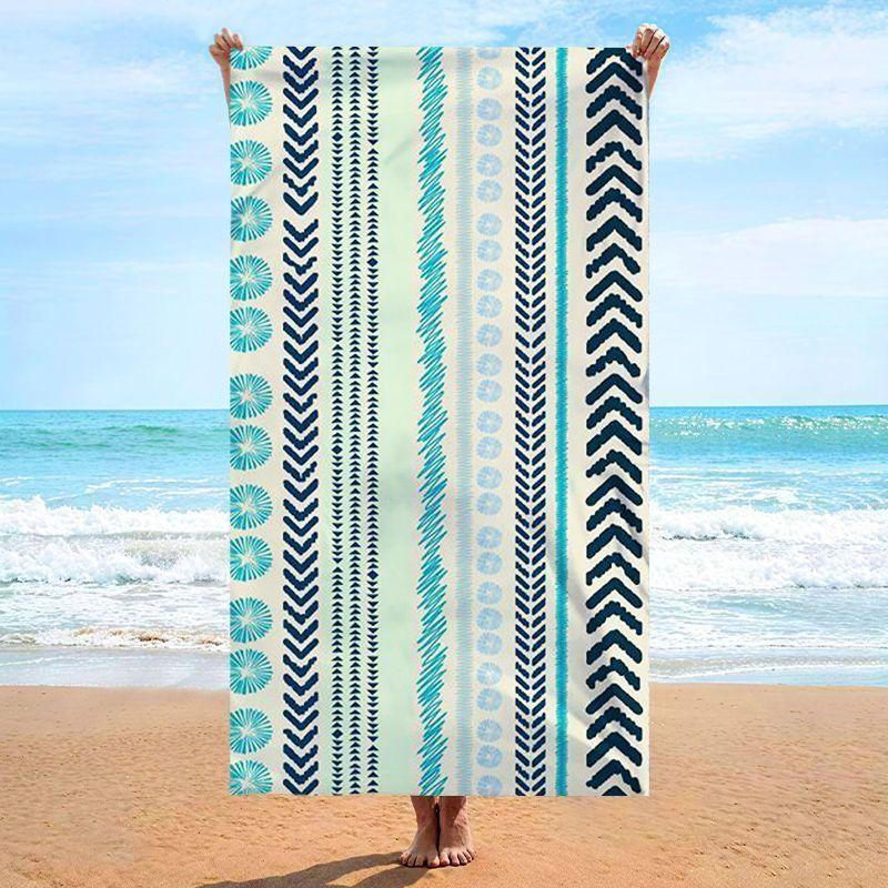 Nautical Boho Tribal Towel, Blue White Geometric Print Absorbent Microfiber Towel for Women
