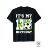 European Size 13th Birthday Soccer Theme T-Shirt for & - Black with White & Green Number 13 & Soccer Print, Durable Medium-Stretch Fabric