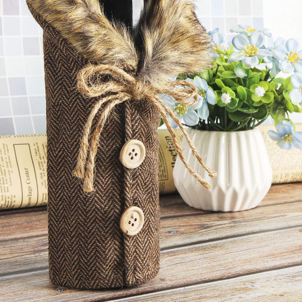 1/2PC Christmas Wine Bottle Cover Party Dining Table Wine Bottle Decoration Striped Checkered Wine Bottle Cover Home Table Decar