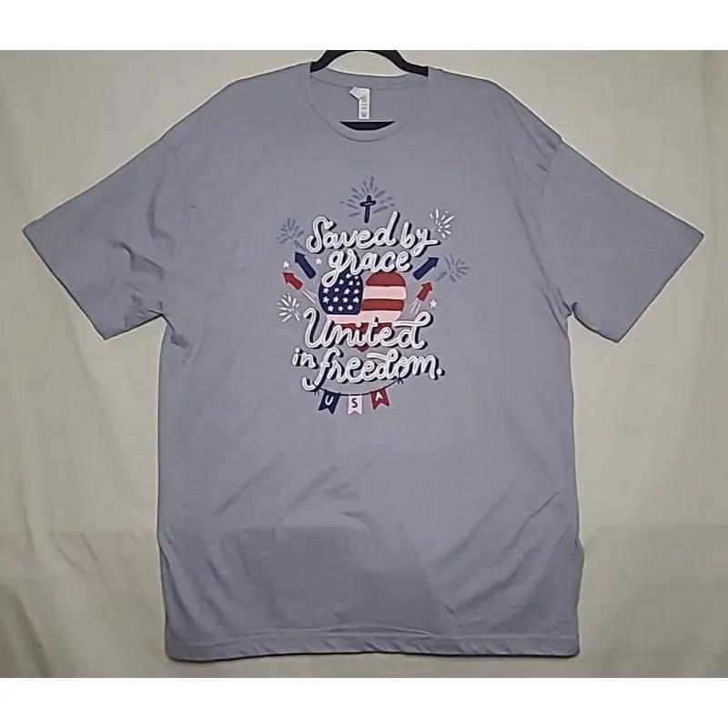 Life Apparel 2XL Light Blue Saved By Grace United In Freedom T Shirt Use Flag