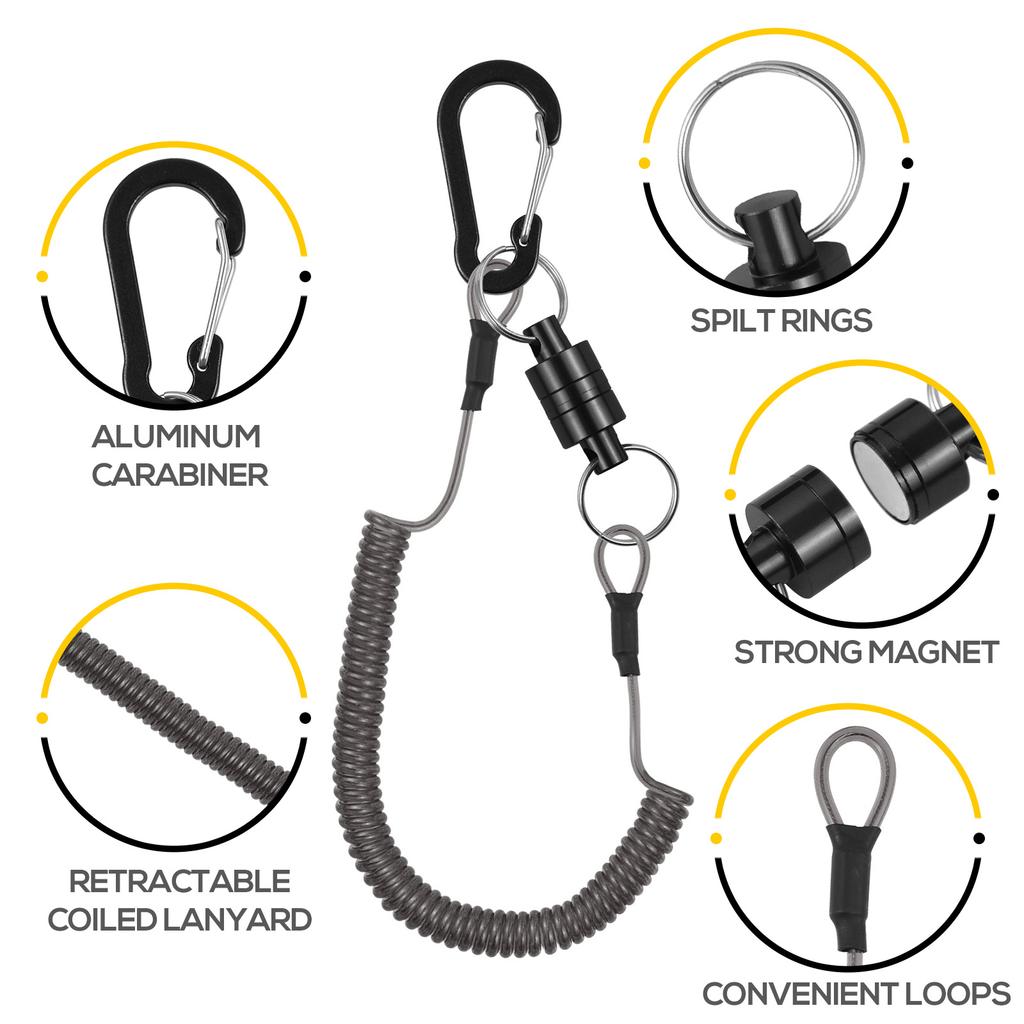 Tool Lanyard Bungee Cords with Carabiner Clips Strong Magnetic Net Release for Fly Fishing with Quic