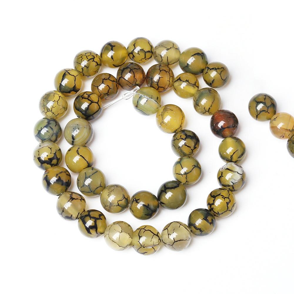 Agates Veines de Dragon Dorées Pierre Naturelle Perles Rondes 15" Fil Lisse Perles d'Espacement Libres 4/6/8/10/12mm pour Fabrication de Bijoux DIY Bracelets Accessoires