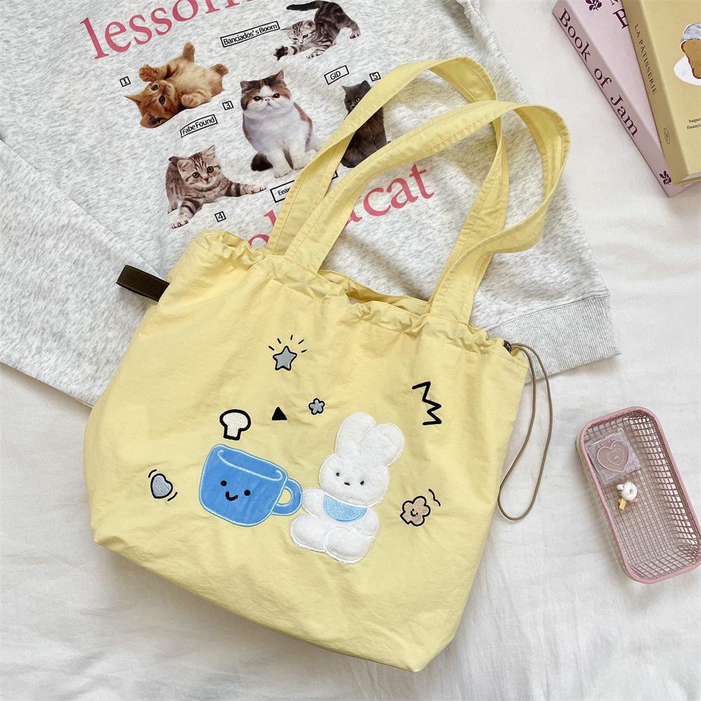 Large Capacity Tote Bag Women's New Embroidered Rabbit Canvas Bag Student Class Commuting Shoulder Bag