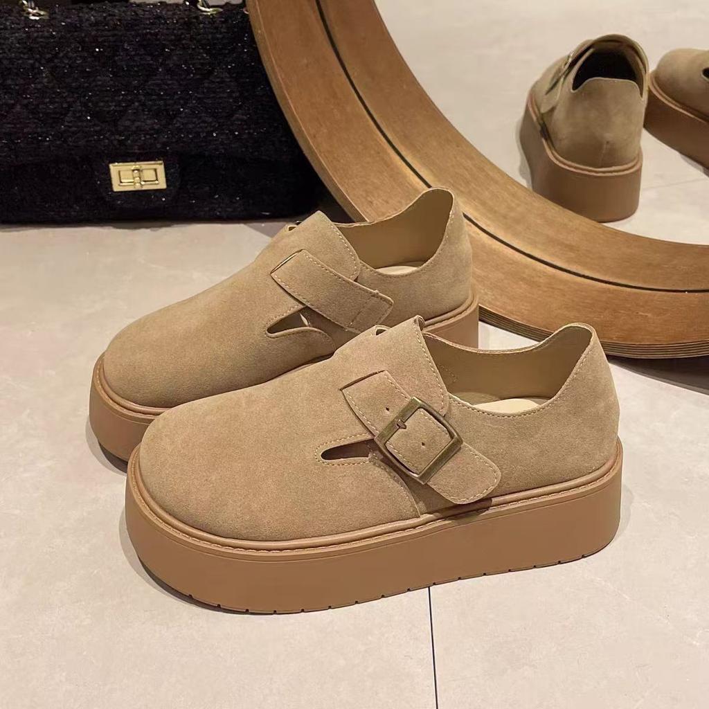 Increase the height of one pedal, lazy shoes are versatile with skirts, single shoes, women's retro Boken shoes, platform soles, new in autumn 2025